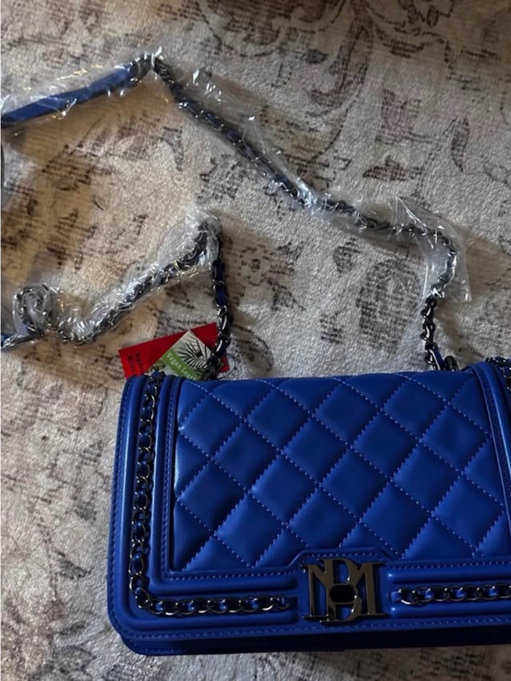 Blue Quilted Chain Strap Crossbody Bag